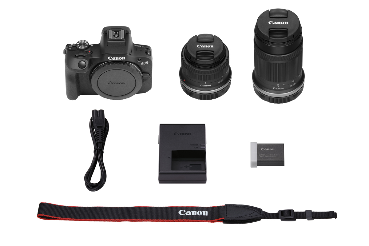 Canon EOS R100+RF-S 18-45 mm IS STM + 5,0-7,1/55-210 mm IS STM sw, Kamerakit