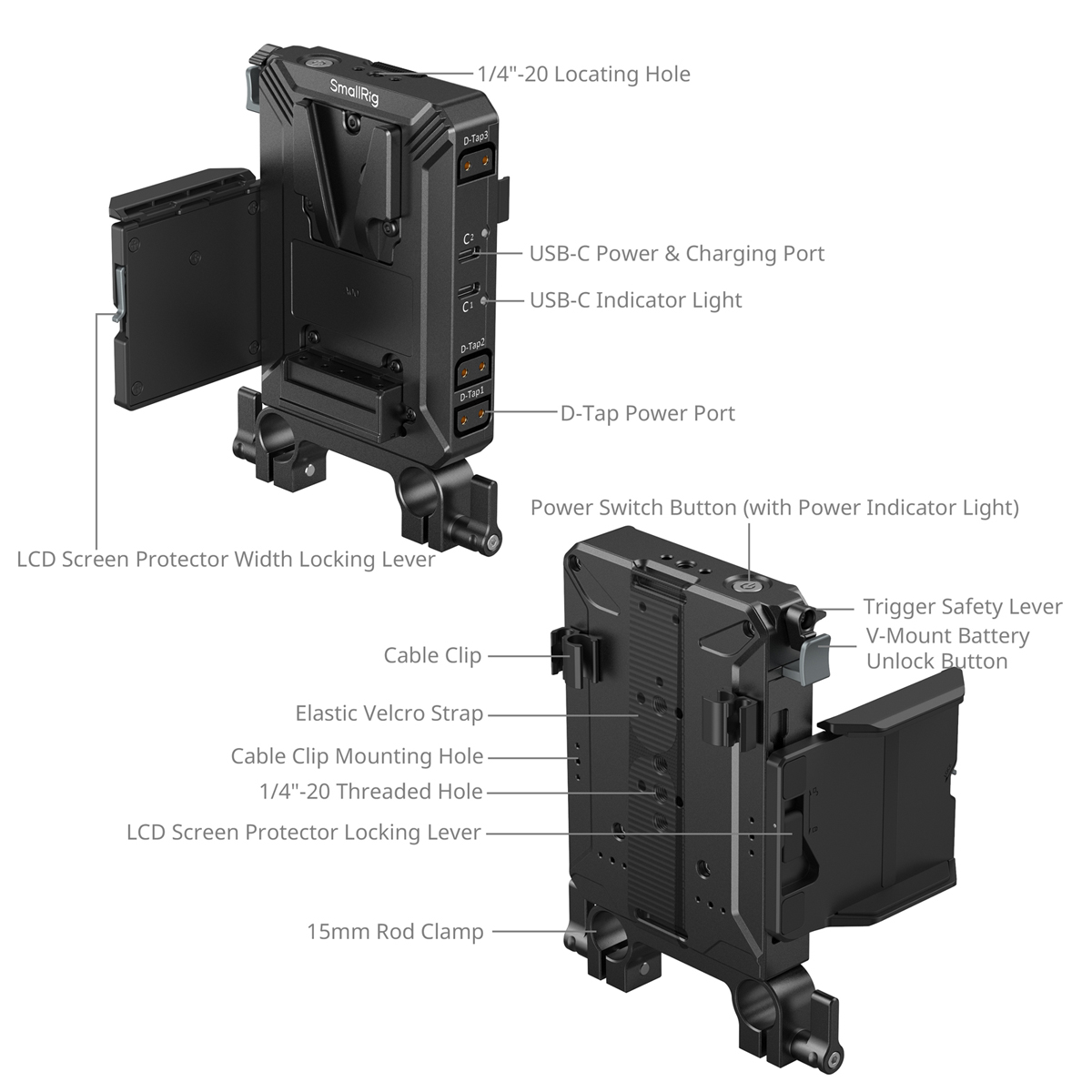 SmallRig 5226 V-Mount Akku Montageplatte Kit für 15 mm LWS Ruten