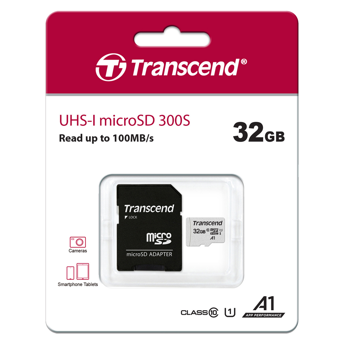 Transcend 32 GB microSDHC-Karte 300S-A, UHS-I U1 V10 95/45MB/s mit Adapter