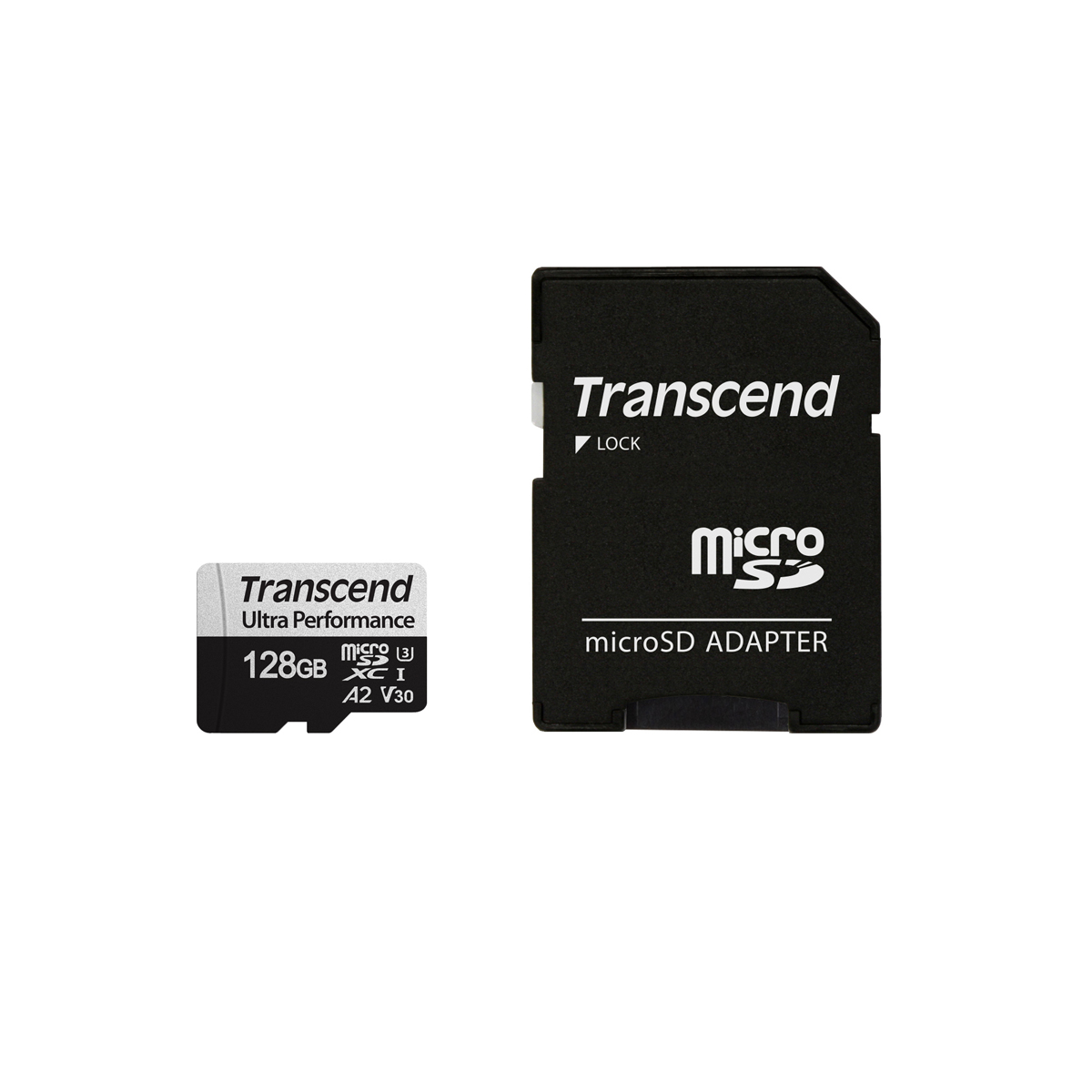 Transcend 128 GB microSDXC-Karte 340S UHS-I U3 A2 V30 160/125MB/s mit Adapter