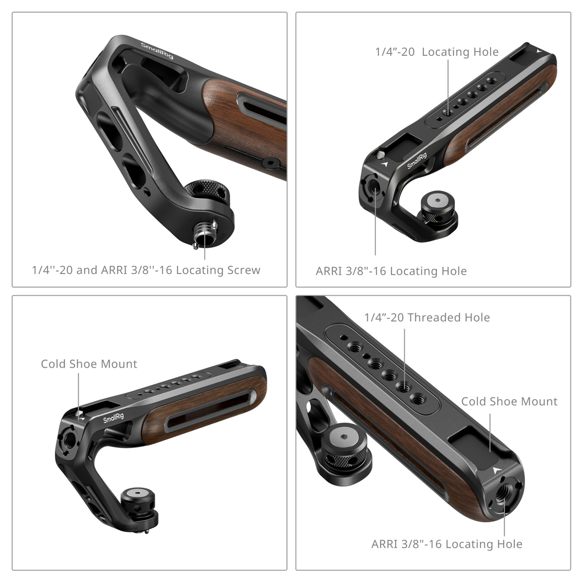 SmallRig 5252 oberer Griff aus Holz mit 1/4"-20 und ARRI 3/8"-16 Fixierschraube