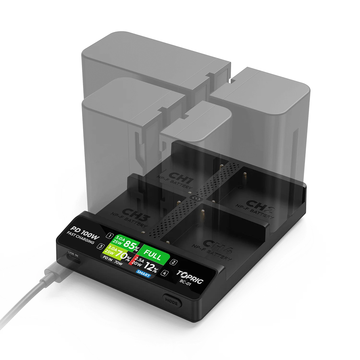 Accsoon Toprig 100W 4-Bay NP-F Fast Charger with EU GaN Charger