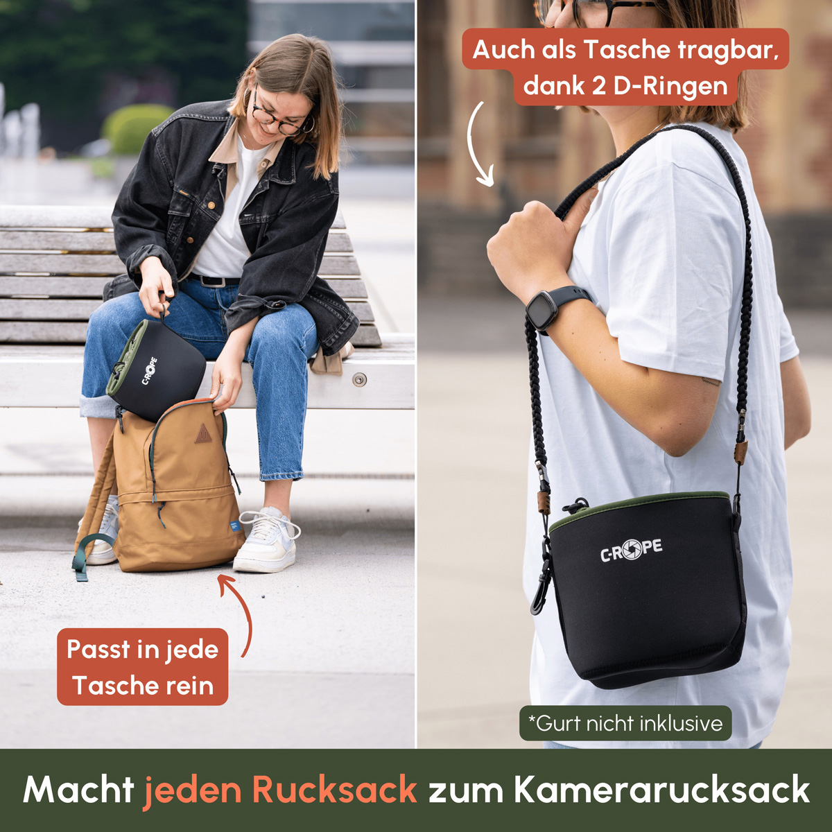 C-Rope Kamerabeutel Set, schwarz/oliv mit den Größen S/M/L