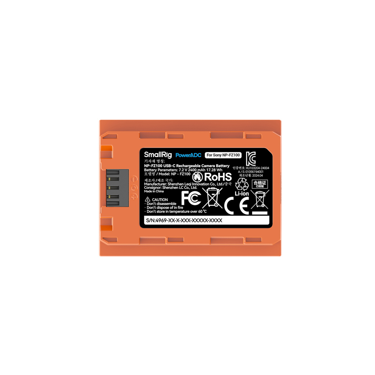 SmallRig 4969 NP-FZ100 USB-C Rechargeable Camera Battery (Orange)