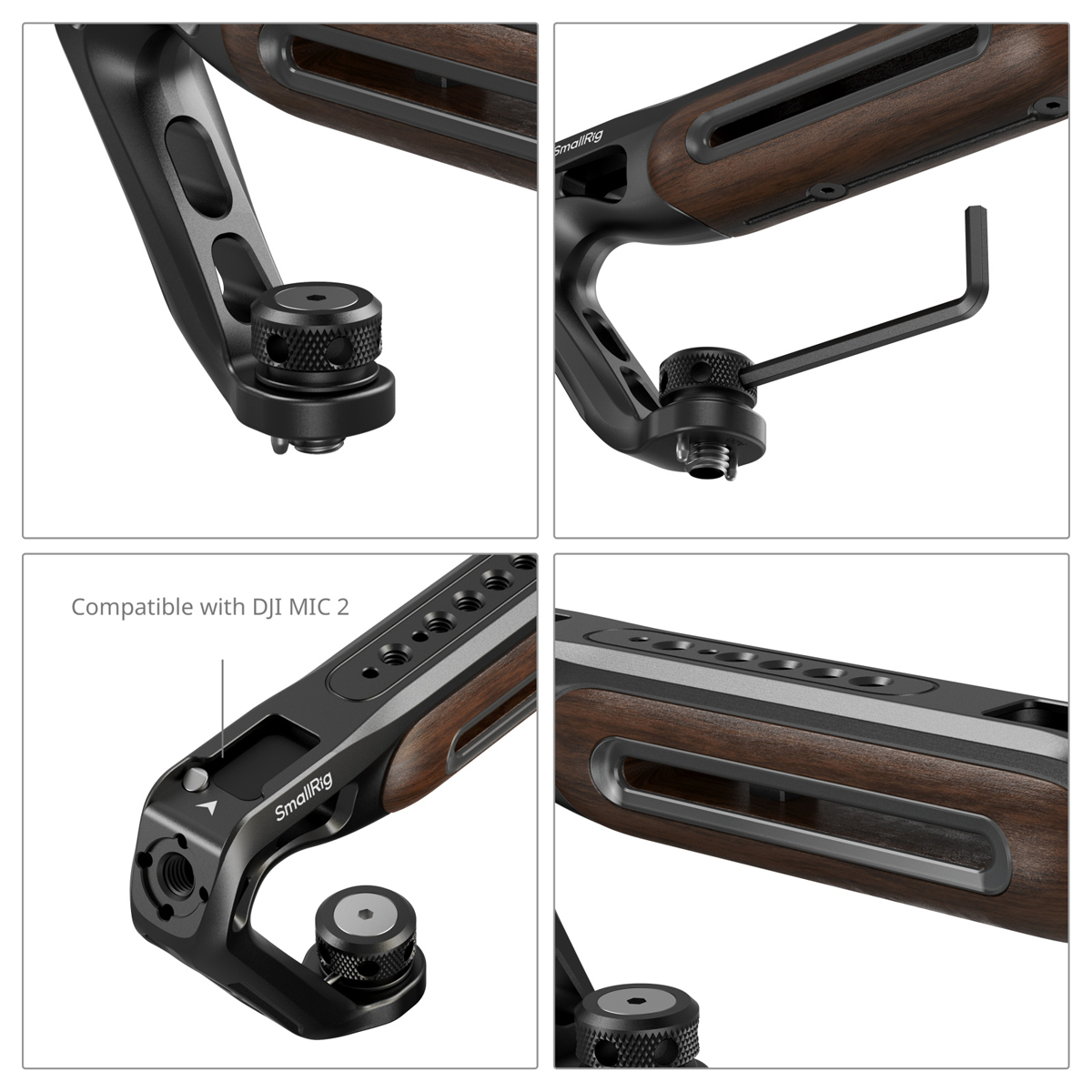 SmallRig 5252 oberer Griff aus Holz mit 1/4"-20 und ARRI 3/8"-16 Fixierschraube