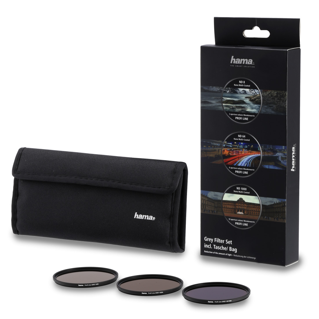 Hama 72 mm Grau-Filter Set m. Tasche ND8 / ND64 / ND1000