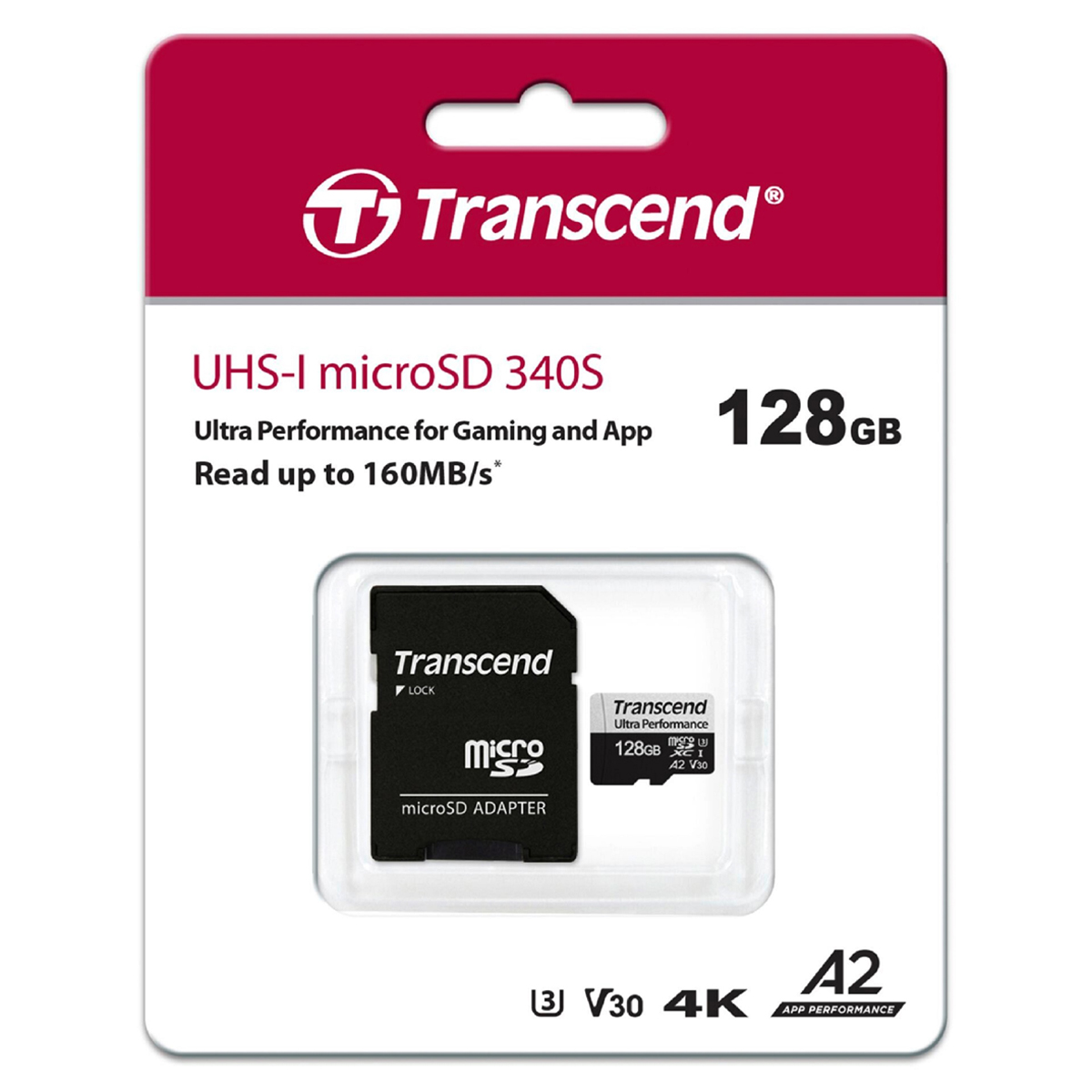 Transcend 128 GB microSDXC-Karte 340S UHS-I U3 A2 V30 160/125MB/s mit Adapter