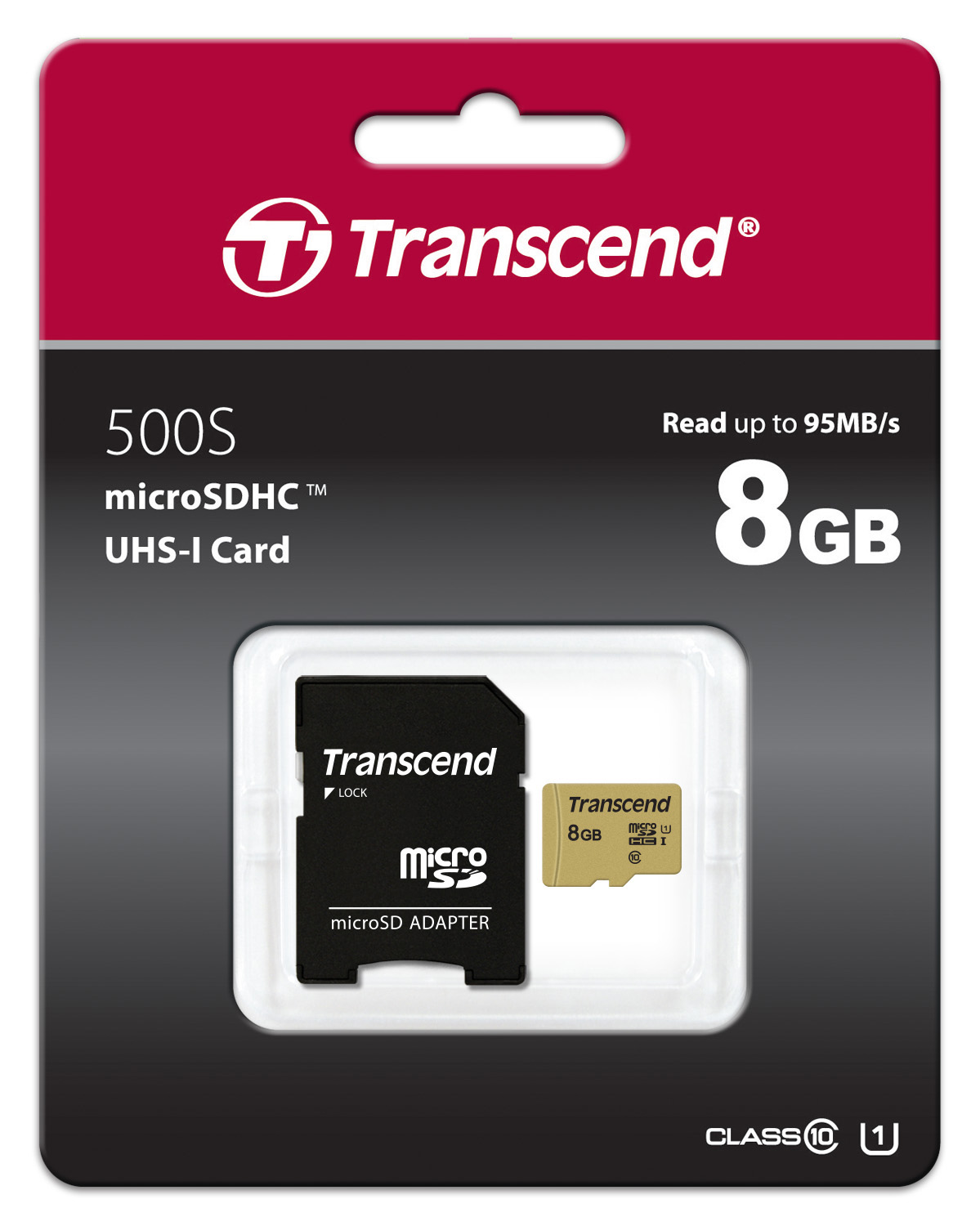 Transcend 8GB microSDHC-Karte 500S UHS-I U1 Cl10 95/60MB/s m. Adapter