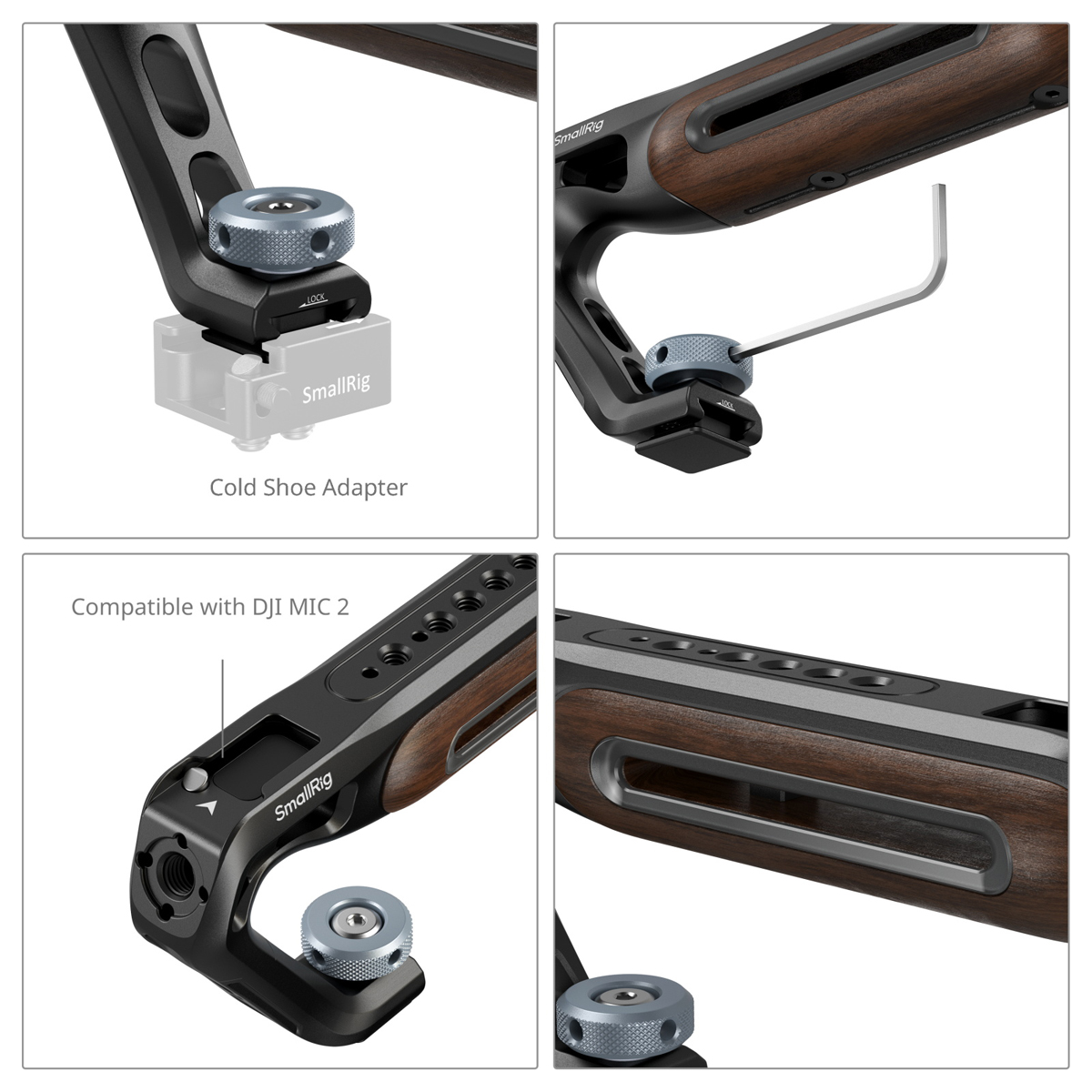 SmallRig 5250 oberer Griff aus Holz mit Cold Shoe Mount